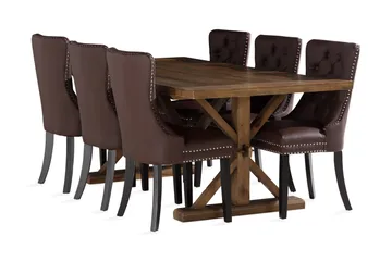 Lyon Matgrupp 200x100 cm inkl 6 Bergviken Stolar Konstläder - Brun - Products - Möbler - Bord & matgrupp - Matgrupp