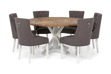 Lyon Matgrupp Runt med 6 Viktoria Stol - Vit/Grå - Products - Möbler - Bord & matgrupp - Matgrupp