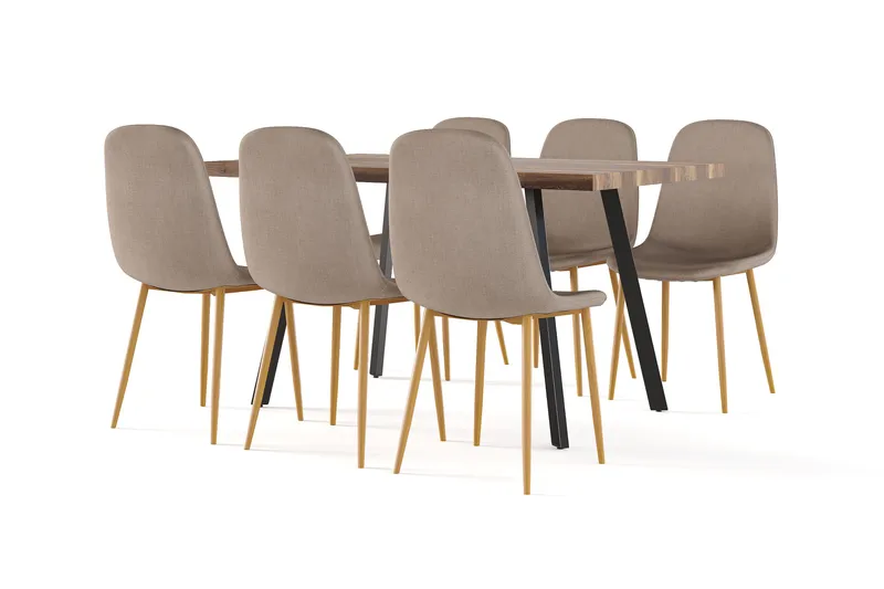 Marcelen Matbord Förlängningsbart med illäggsskiva +  6 st Nibe stol brun med ek ben, Brun