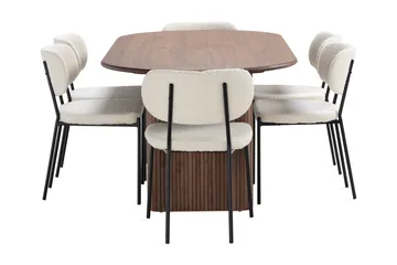 Noira Matbord 220 cm Massiv Valnöt med 6st Gemmiano Matstol - Brun / Teddy / Trä - Products - Möbler - Bord & matgrupp - Matgrupp