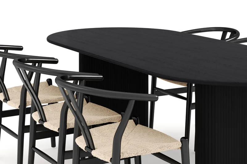 Noira Matgrupp 220 cm Massiv Ek med 6 Dastoori Matstol - 2220067-6,2206123-1 - Svart - Products - Möbler - Bord & matgrupp - Matgrupp