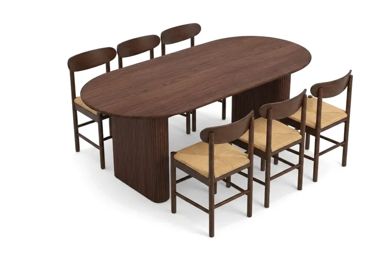 Noira Matgrupp rektangulärt 180 cm Valnöt med 6 Malte Matstolar