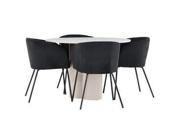 Olivia Matgrupp 110 cm Rund med 4 Berit stolar - Beige/Svart - Products - Möbler - Bord & matgrupp - Matgrupp