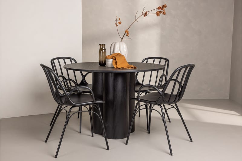 Olivia Matgrupp 110 cm Rund med 4 Dyrön Stolar - Svart - Products - Möbler - Bord & matgrupp - Matgrupp