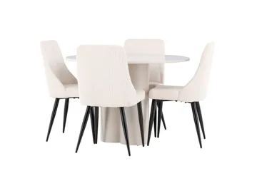 Olivia Matgrupp 110 cm Rund med 4 Leone stolar - Beige/Beige - Products - Möbler - Bord & matgrupp - Matgrupp
