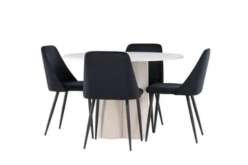 Olivia Matgrupp 110 cm Rund med 4 Night stolar - Beige/Svart - Products - Möbler - Bord & matgrupp - Matgrupp