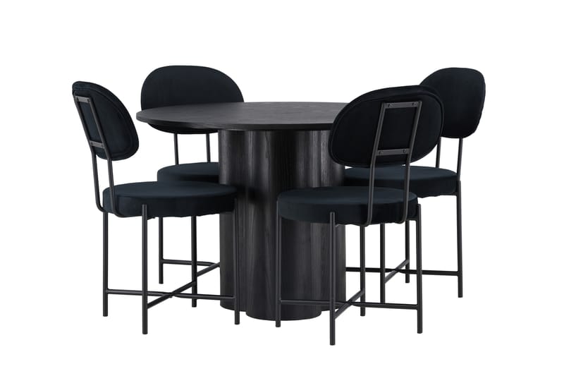 Olivia Matgrupp 110 cm Rund med 4 Stella Stolar - Svart - Products - Möbler - Bord & matgrupp - Matgrupp