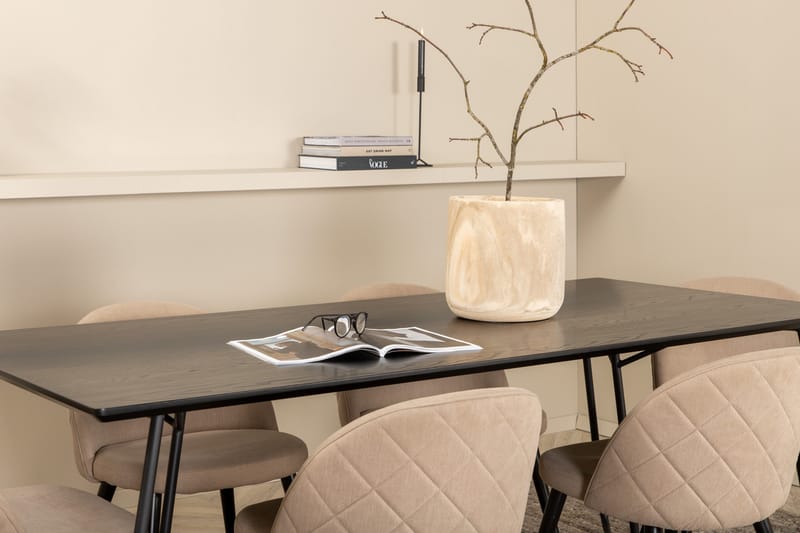 Petra Matgrupp 190 cm Rektangulär med 6 Velvet stolar - Beige - Products - Möbler - Bord & matgrupp - Matgrupp