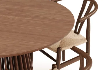 Peyra Matgrupp 120 cm Rund med 4 Dastoori Matstolar - Valnöt / Brun / Beige - Products - Möbler - Bord & matgrupp - Matgrupp