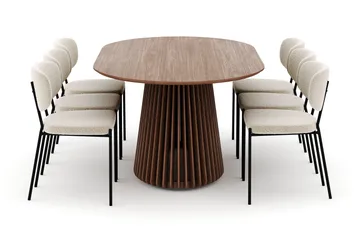 Peyra Ovalt Matbord 200 cm med 6 Gemmiano Stolar - Valnöt - Products - Möbler - Bord & matgrupp - Matgrupp