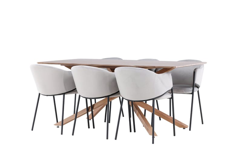 Piazza Matgrupp 180 cm Rektangulär med 6 Evelina stolar - Mocca/Grå - Products - Möbler - Bord & matgrupp - Matgrupp