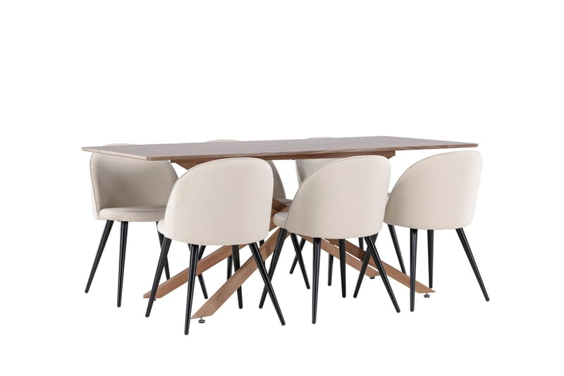 Piazza Matgrupp 180 cm Rektangulär med 6 Velvet stolar - Mocca/Beige - Products - Möbler - Bord & matgrupp - Matgrupp