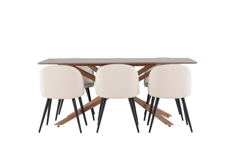 Piazza Matgrupp 180 cm Rektangulär med 6 Velvet stolar - Mocca/Beige - Products - Möbler - Bord & matgrupp - Matgrupp