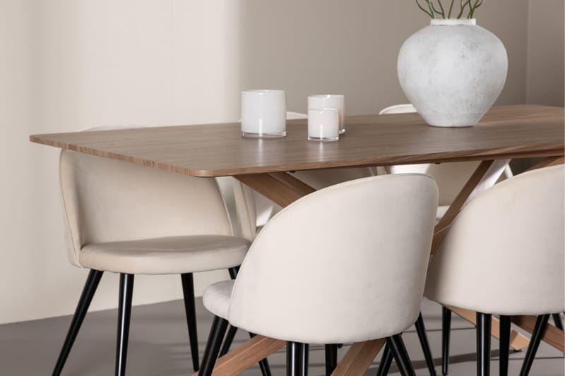 Piazza Matgrupp 180 cm Rektangulär med 6 Velvet stolar - Mocca/Beige - Products - Möbler - Bord & matgrupp - Matgrupp