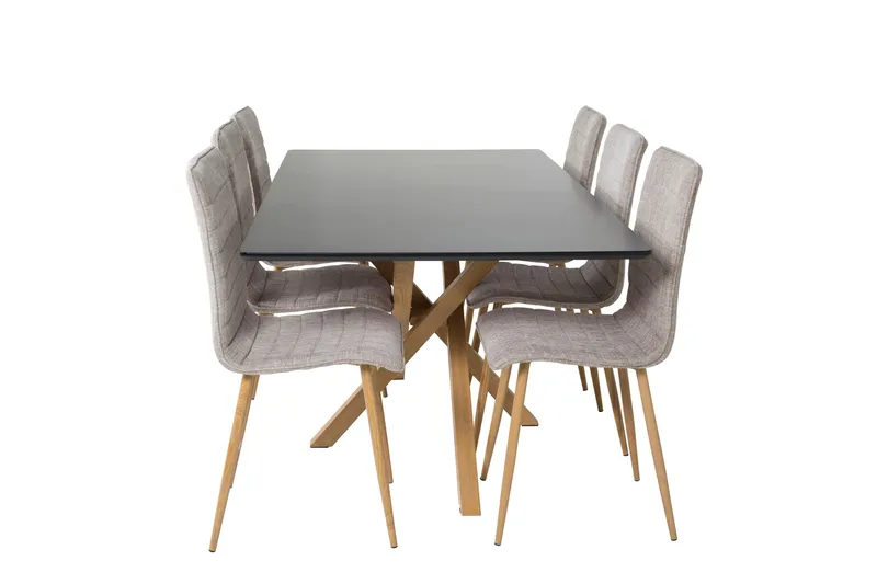 Piazza Matgrupp 180 cm Rektangulär med 6 Windu stolar, Ljusgrå