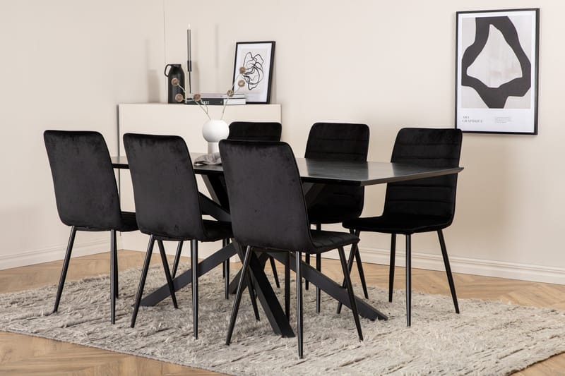 Piazza Matgrupp 180 cm Rektangulär med 6 Windu stolar - Svart - Products - Möbler - Bord & matgrupp - Matgrupp