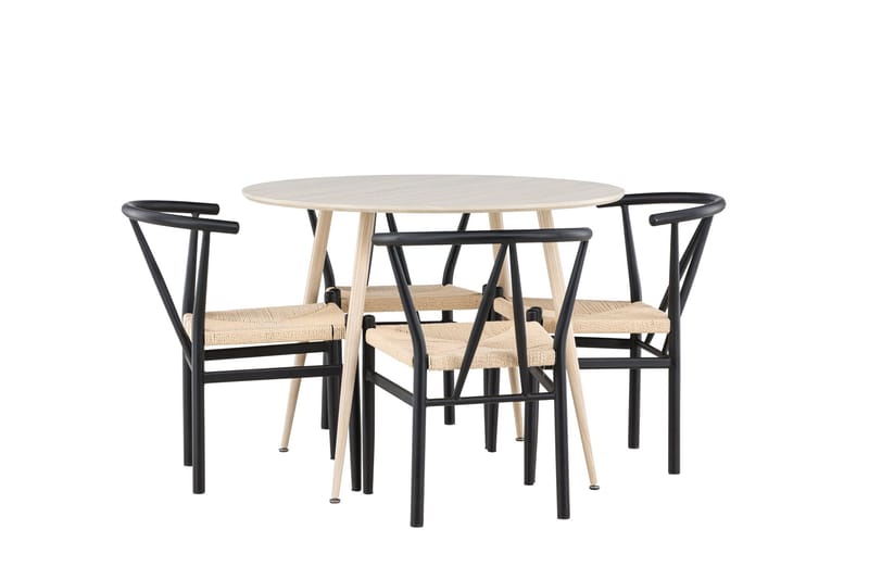 Plaza Matgrupp 100 cm Rund med 4 Alfons stolar - Whitewash/Svart - Products - Möbler - Bord & matgrupp - Matgrupp