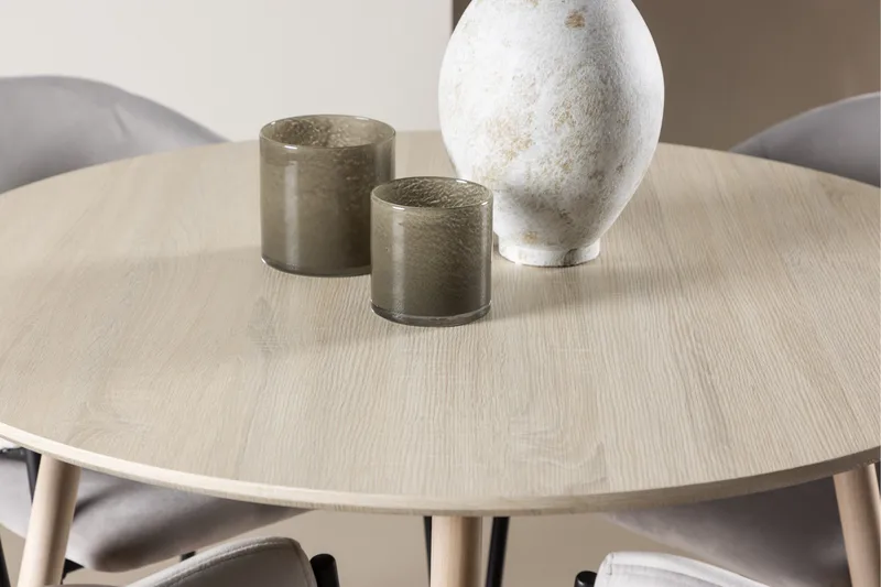 Plaza Matgrupp 100 cm Rund med 4 Evelina stolar - Whitewash/Grå - Products - Möbler - Bord & matgrupp - Matgrupp