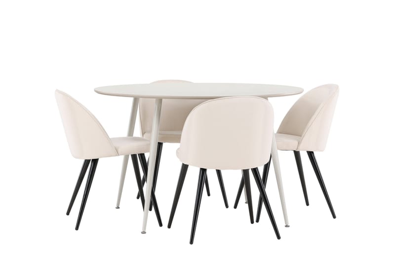 Plaza Matgrupp 120 cm Rund med 4 Velvet stolar - Beige/Beige - Products - Möbler - Bord & matgrupp - Matgrupp