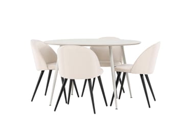 Plaza Matgrupp 120 cm Rund med 4 Velvet stolar - Beige/Beige - Products - Möbler - Bord & matgrupp - Matgrupp