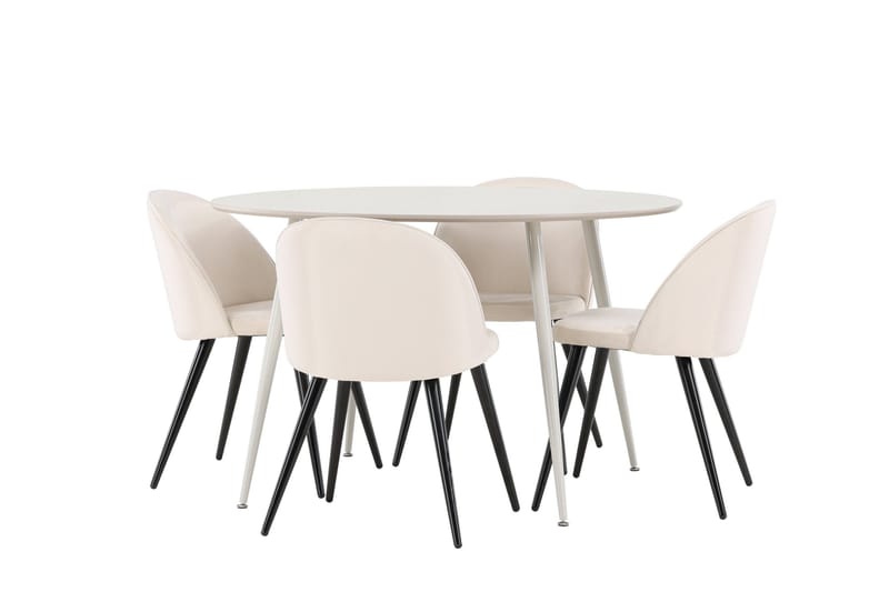 Plaza Matgrupp 120 cm Rund med 4 Velvet stolar - Beige/Beige - Products - Möbler - Bord & matgrupp - Matgrupp