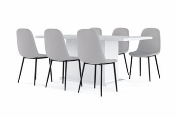 Ratliff Matbord 180 cm Förlängningsbart med illäggsskiva +  6 st Nibe stol grå med svarta ben - Vit/Grå - Products - Möbler - Bord & matgrupp - Matgrupp
