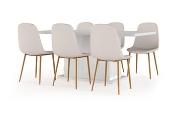 Ratliff Matbord 180 cm Förlängningsbart med illäggsskiva +  6 st Nibe stol beige med ek ben - Vit/Beige - Products - Möbler - Bord & matgrupp - Matgrupp