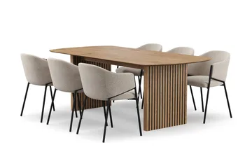 Richeto Matbord 210 cm med 6 Filip Matstolar - Naturlig finish / Taupe Bouclé - Products - Möbler - Bord & matgrupp - Matgrupp