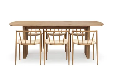 Richeto Matbord 210 cm med 6 Winston Matstolar - Naturlig finish / Beige / Metallben Ek - Products - Möbler - Bord & matgrupp - Matgrupp