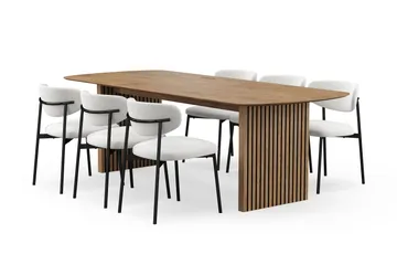 Richeto Matbord 240 cm med 6 Lucy Matstolar - Naturlig finish / Vit Bouclé / Metallben Svart - Products - Möbler - Bord & matgrupp - Matgrupp