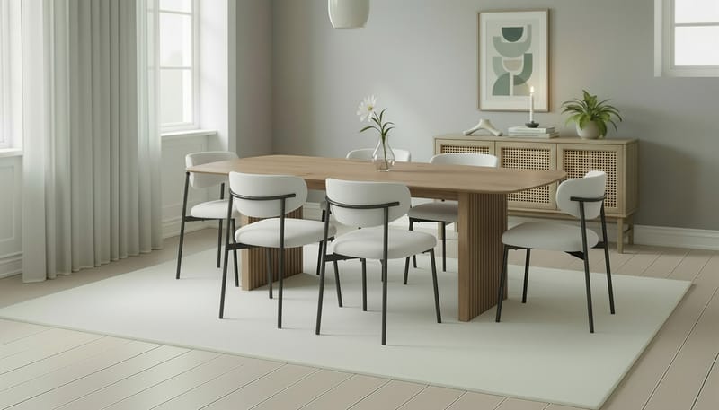 Richeto Matbord 240 cm med 6 Lucy Matstolar - Naturlig finish / Vit Bouclé / Metallben Svart - Products - Möbler - Bord & matgrupp - Matgrupp