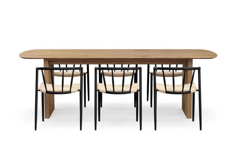 Richeto Matbord 240 cm med 6 Winston Matstolar - Naturlig finish / Beige / Metallben Svart - Products - Möbler - Bord & matgrupp - Matgrupp