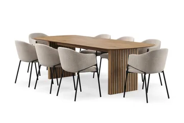 Richeto Matbord 240 cm med 8 Filip Matstolar - Naturlig finish / Taupe Bouclé - Products - Möbler - Bord & matgrupp - Matgrupp