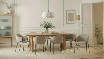 Richeto Matbord 240 cm med 8 Filip Matstolar - Naturlig finish / Taupe Bouclé - Products - Möbler - Bord & matgrupp - Matgrupp