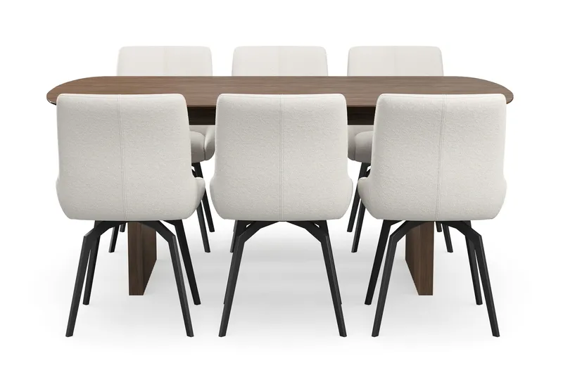 Richeto Matgrupp 180 cm med 6 Mora Snurrstolar - Rökt ek/Ljusbeige - Products - Möbler - Bord & matgrupp - Matgrupp