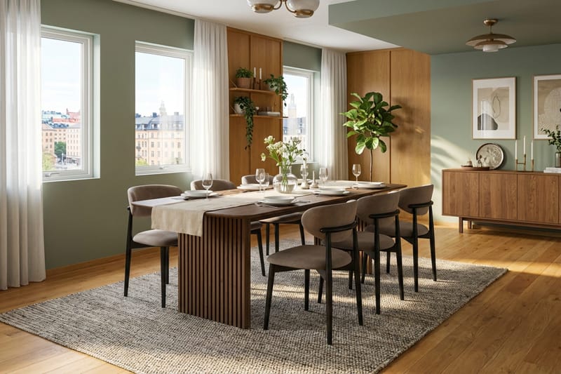 Richeto Matgrupp 240 cm Rökt ek med 6 Molly Matstolar - Rökt ek/Svart/Greige - Products - Möbler - Bord & matgrupp - Matgrupp