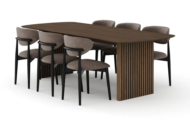 Richeto Matgrupp 240 cm Rökt ek med 6 Molly Matstolar, Rökt ek/Svart/Greige