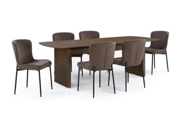 Richeto Matgrupp Rökt Ek 210 cm med 6 Elsie Matstolar, Rökt ek/Brun