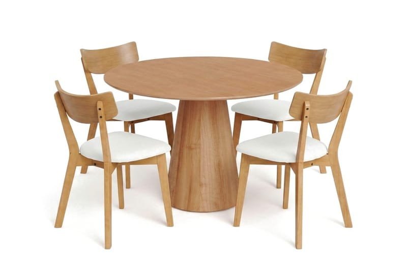 Siena Matgrupp 110 cm runt i Ek med 4 Amelia Matstolar med Dyna - Ek/Beige - Products - Möbler - Bord & matgrupp - Matgrupp