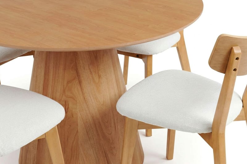 Siena Matgrupp 130 cm runt i Ek med 6 Amelia Matstolar med Dyna - Ek/Beige - Products - Möbler - Bord & matgrupp - Matgrupp