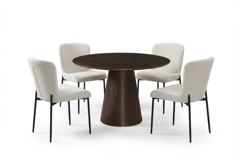 Siena Matgrupp runt 110 cm Rökt Ek med 4 Elsie Matstolar, Rökt ek/Vit