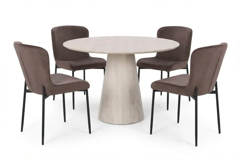 Siena Matgrupp runt 110 cm Vitlaserad med 4 Elsie Matstolar - Vitlaserad/Brun - Products - Möbler - Bord & matgrupp - Matgrupp