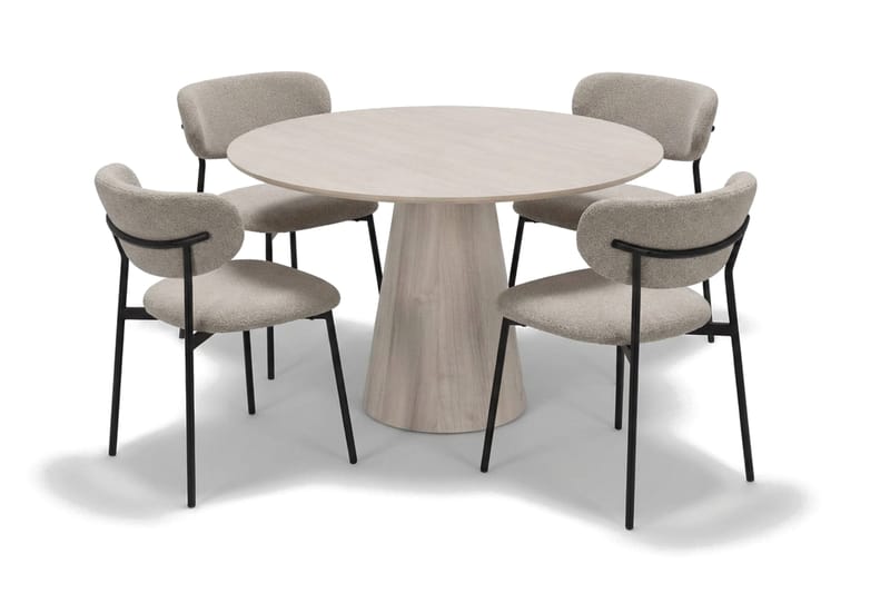 Siena Matgrupp runt 110 cm Vitlaserad med 4 Lucy Matstolar - Vitlaserad - Products - Möbler - Bord & matgrupp - Matgrupp