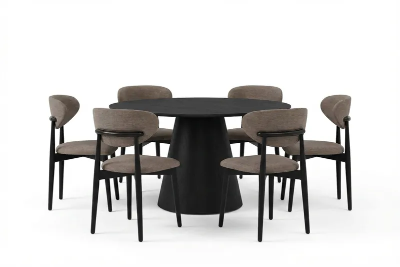 Siena Matgrupp runt 130 cm Svart med 6 Molly Matstolar - Svart - Products - Möbler - Bord & matgrupp - Matgrupp