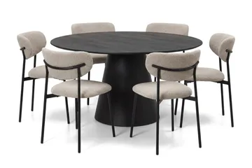 Siena Matgrupp runt 150 cm Svart med 6 Lucy Matstolar - Svart - Products - Möbler - Bord & matgrupp - Matgrupp