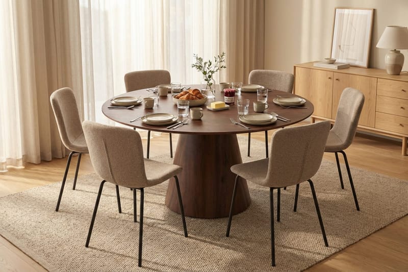 Siena Matgrupp runt 150 cm Valnöt med 6 Katy Matstolar - Valnöt - Products - Möbler - Bord & matgrupp - Matgrupp
