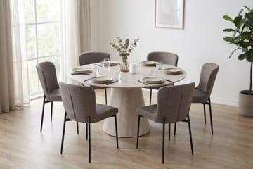 Siena Matgrupp runt 150 cm Vitlaserad med 6 Elsie Matstolar - Vitlaserad/Brun - Products - Möbler - Bord & matgrupp - Matgrupp