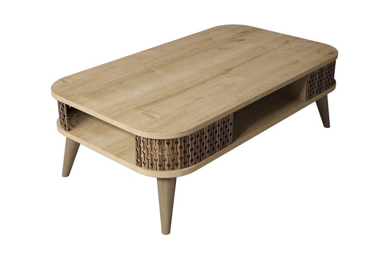 Hovdane Soffbord 105 cm med Förvaring Hylla Runda Hörn - Ljusbrun - Products - Möbler - Bord & matgrupp - Soffbord - Soffbord med förvaring