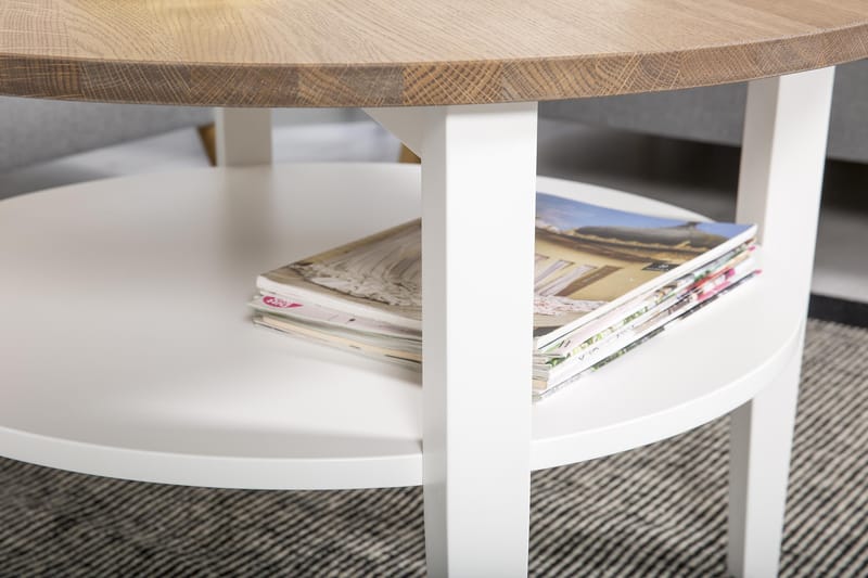 Mantorp Soffbord 80 cm Runt med Förvaring Hylla - Massiv Ek/Vit - Products - Möbler - Bord & matgrupp - Soffbord - Soffbord med förvaring