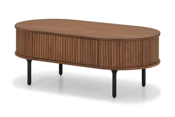 Noira Ovalt Soffbord Valnöt 118x60 cm med förvaring låda - Brun / Mörkbrunt Trä / Ribbad - Products - Möbler - Bord & matgrupp - Soffbord - Soffbord med förvaring